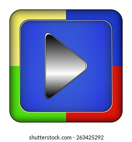 Metal blue button play on the white background