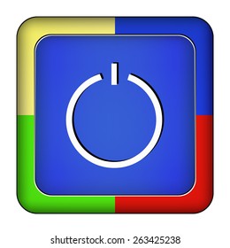 Metal blue button power on the white background
