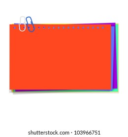 Metal blue clip and red note pad isolated on white,vector