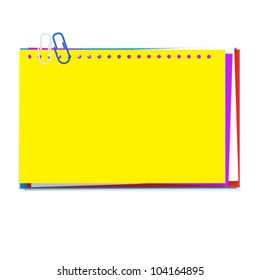 Metal Blue Clip And Yellow Note Pad Isolated On White,vector