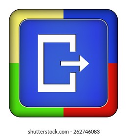 Metal blue exit button on the white background