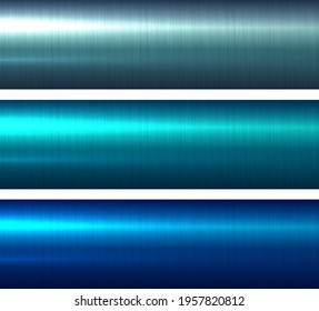 Metal blue glossy textures, shiny brushed metallic background, 3D vector illustration.