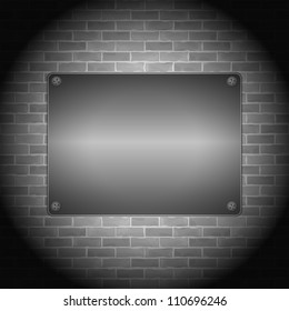 Metal board on brick wall, vector eps10 illustration