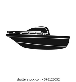 Metal boat. Police boat. A means of transportation on water. Ship and water transport single icon in black style vector symbol stock illustration.