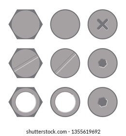 Metal bolt heads set design icon vector