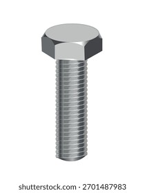Perno de metal aislado sobre fondo blanco. Vector 3D ilustración