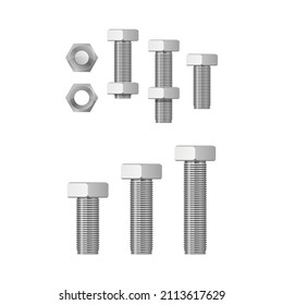 Metal bolts and nuts illustrations set on transparent background