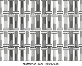 Metal bolts with thread. Abstract composition in several shades of gray with a shadow. Vector illustration.