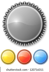 Metal bottle cap isolated o white background with color variants vector illustration.