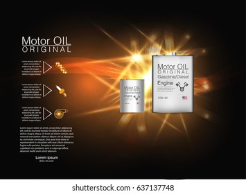 Metal bottle engine oil background, vector illustration. 