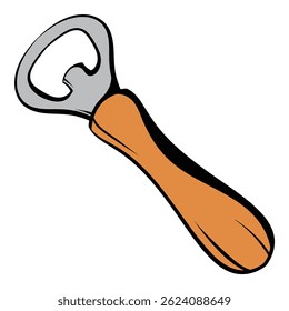 Metal bottle opener with wooden handle opening a beer bottle, perfect for bars, restaurants, and home use