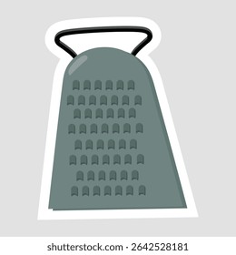 Metal Box Grater Sticker. Cartoon vector sticker of a four-sided metal box grater, ideal for kitchen, food preparation, and cooking utensil themes
