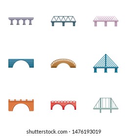 Metal bridge icon set. Cartoon set of 9 metal bridge vector icons for web design isolated on white background