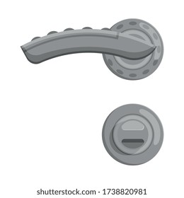 Metal Bronze Door Handle and Lock, House Interior Element Flat Style Vector Illustration