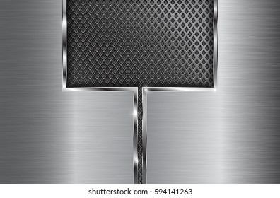 Metal brushed background with perforation. Vector 3d illustration