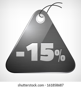 Metal brushed glossy label fifteen percent sale-off isolated from background