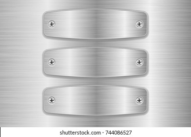 Metal brushed plates on stainless steel background. Vector 3d illustration