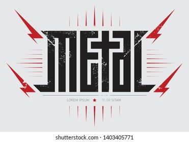 Metal - brutal font for labels, headlines, music posters or t-shirt print. Horizontal inscription. Heavy music.