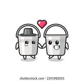 Metal Bucket Cartoon Character Couple With Fall In Love Gesture , Cute Style Design For T Shirt, Sticker, Logo Element