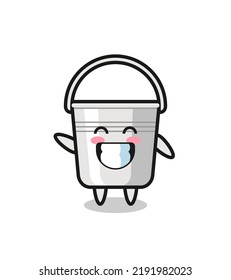 metal bucket cartoon character doing wave hand gesture , cute style design for t shirt, sticker, logo element