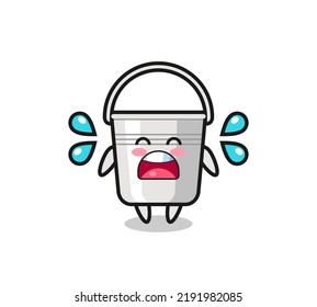 metal bucket cartoon illustration with crying gesture , cute style design for t shirt, sticker, logo element