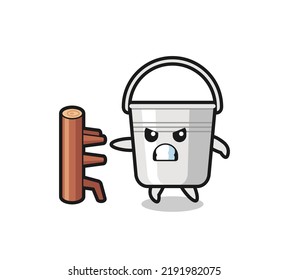 metal bucket cartoon illustration as a karate fighter , cute style design for t shirt, sticker, logo element