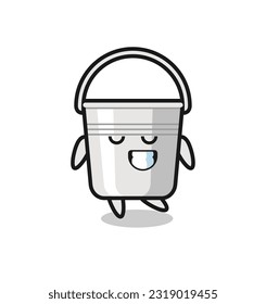 metal bucket cartoon illustration with a shy expression , cute style design for t shirt, sticker, logo element