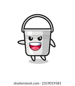 metal bucket cartoon with very excited pose , cute style design for t shirt, sticker, logo element