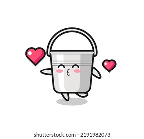 metal bucket character cartoon with kissing gesture , cute style design for t shirt, sticker, logo element