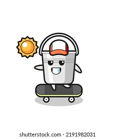 metal bucket character illustration ride a skateboard , cute style design for t shirt, sticker, logo element