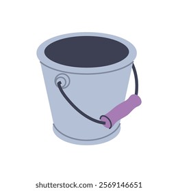 Metal bucket. Gardening equipment. Flat graphic element for spring and summer designs.