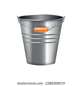 Cubo metálico con ilustración vectorial realista de mango