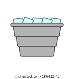 Metal bucket with ice cubes. Colored vector icon. Isolated on white background.
