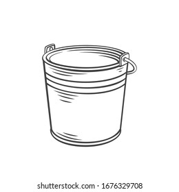 Metal bucket icon outline icon. Garden tools vector illustration.