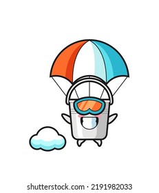 metal bucket mascot cartoon is skydiving with happy gesture , cute style design for t shirt, sticker, logo element