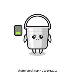 metal bucket mascot character doing a tired gesture , cute style design for t shirt, sticker, logo element