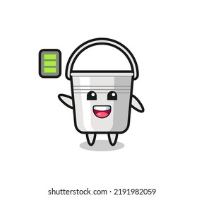 metal bucket mascot character with energetic gesture , cute style design for t shirt, sticker, logo element