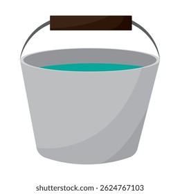 Metal bucket with water. Vector illustration