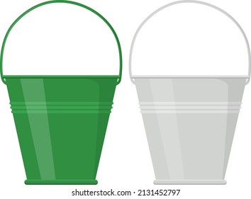 Metal buckets, illustration, vector on a white background.