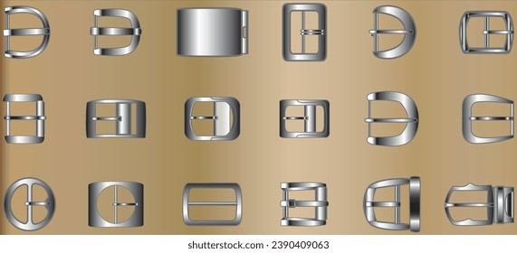 METAL BUCKLES FOR BELTS GARMENTS AND ACCESSORIES VECTOR ILLUSTRATION svg