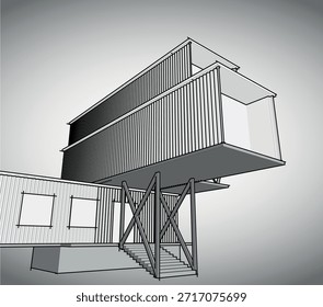 Fachada metálica con escaleras y marco estructural