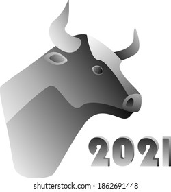 Metal bull in profil 2021 new year