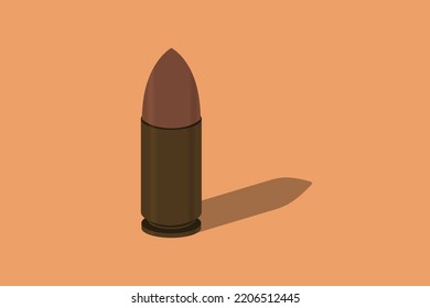 Metal Bullet Vector Icon Illustration. Holiday Object, Dangerous, Cannonball, Cartridge, Dumdum, Gunshot, Explosive, Projectile, Shoot, Round, Sign And Symbol, Bullet Cap.