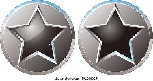 Metal button with black star in a circle that can be used in apps and the web