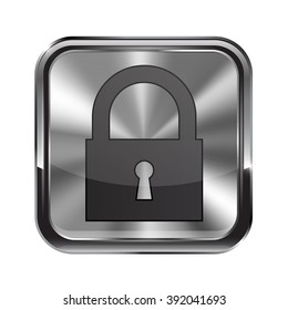 Metal button. With chrome frame. Closed icon. Vector illustration isolated on white background