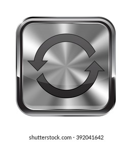Metal button. With chrome frame. Refresh icon. Vector illustration isolated on white background
