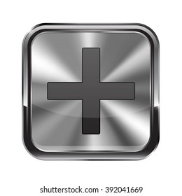Metal button. With chrome frame. Zoom in icon. Vector illustration isolated on white background