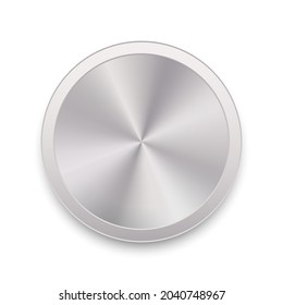 Metal button with circular processing and shadow. Knob with steel chrome brushed texture. Sound panel tuner interface. Template design for ui, app, web. Vector illustration