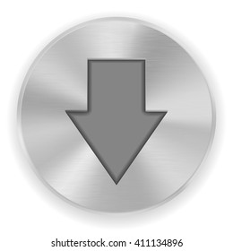 Metal button, download icon. Vector illustration isolated on white background