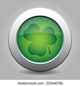 metal button with the green shamrock on a grey background